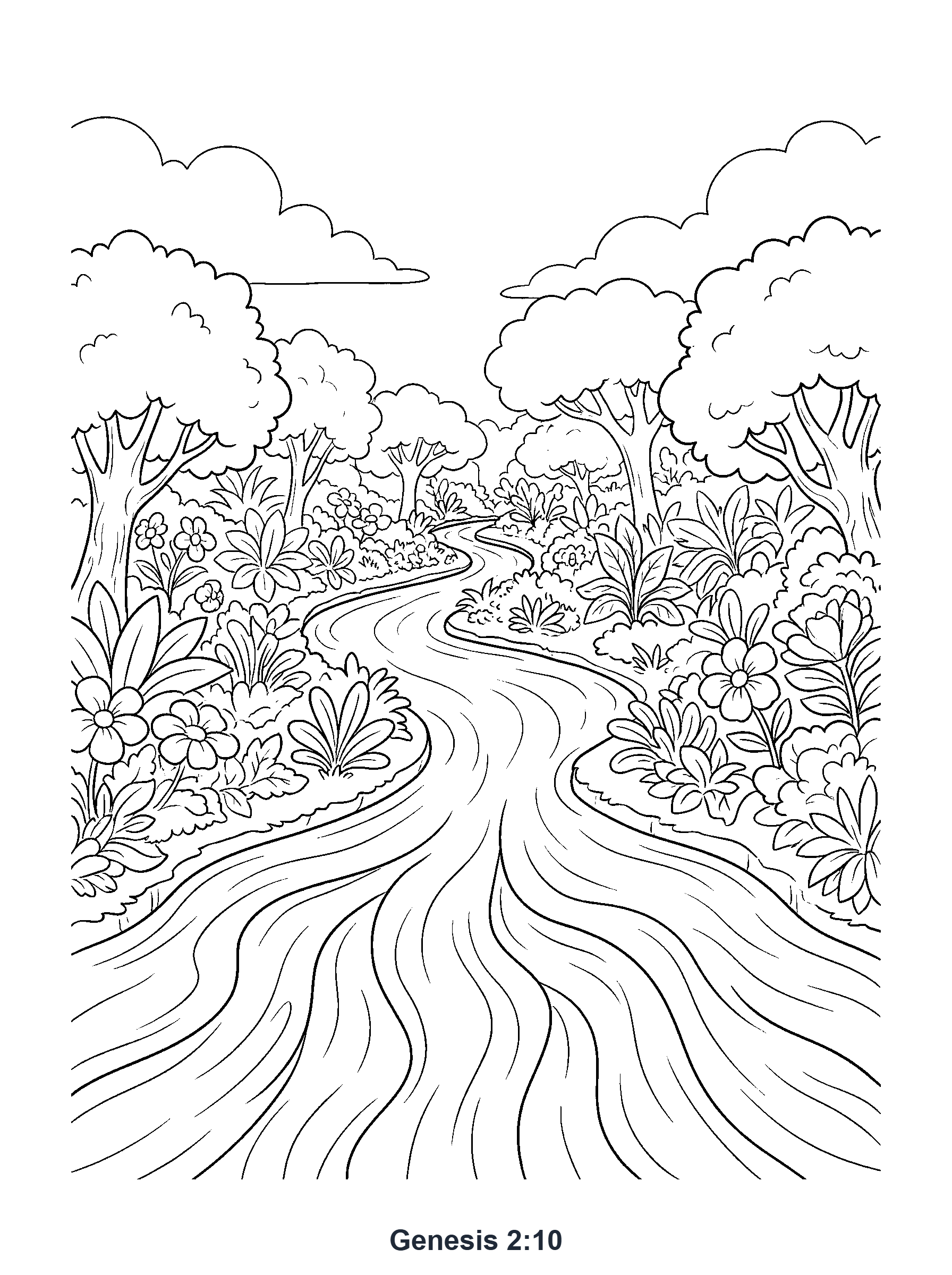 Genesis 2:10 Coloring Page