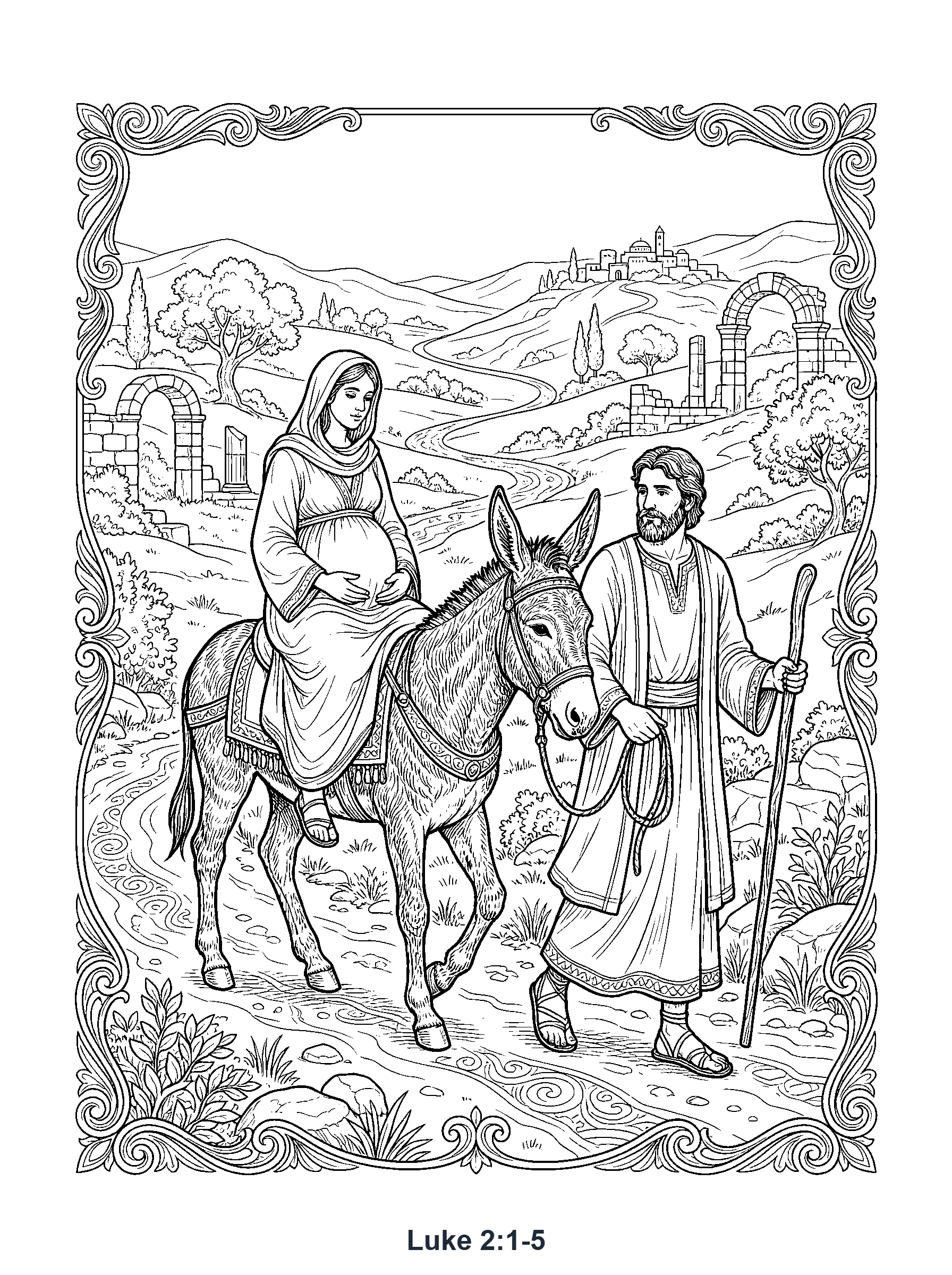 Luke 2:1-5 Coloring Page