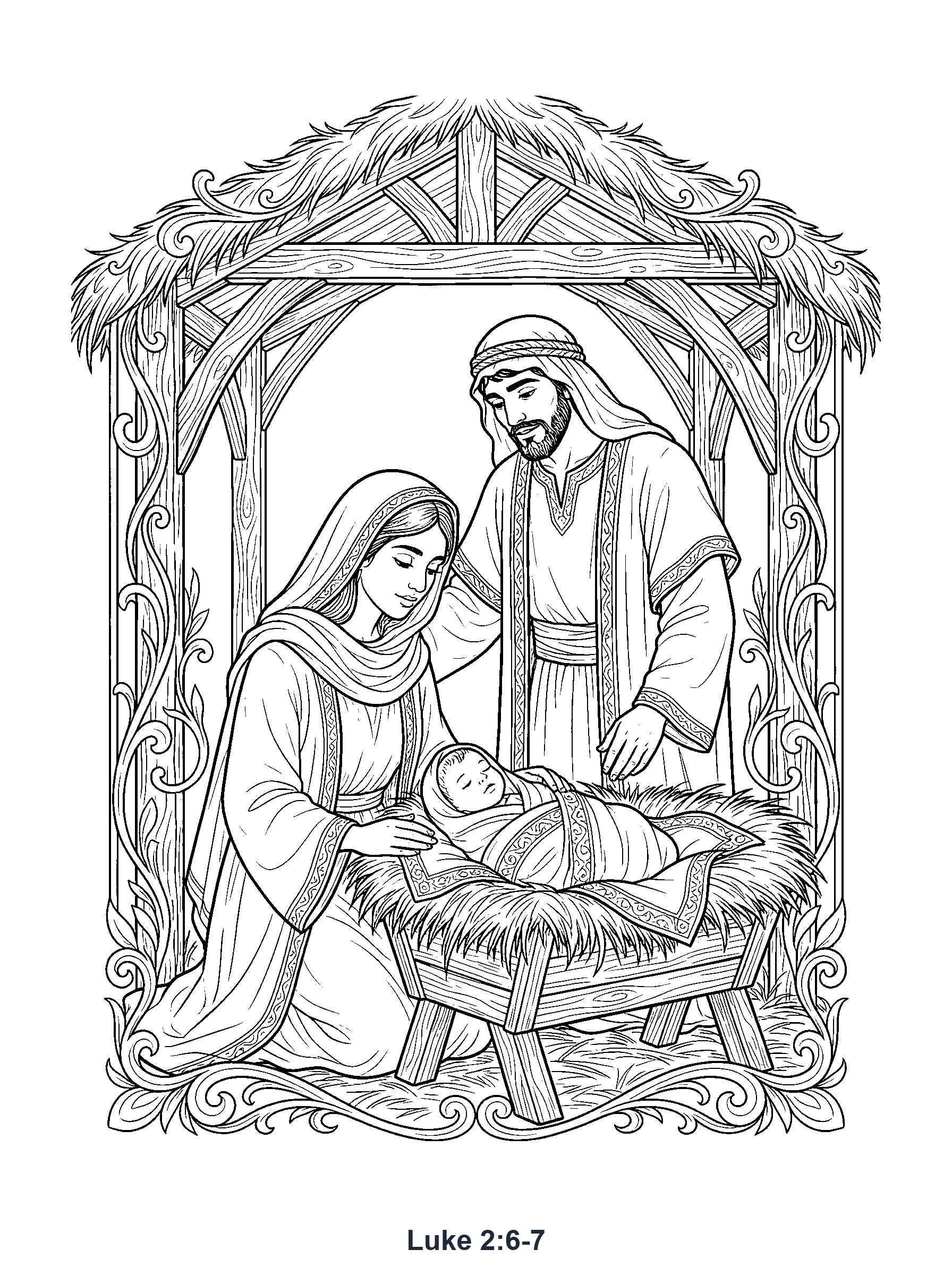 Luke 2:6-7 Coloring Page