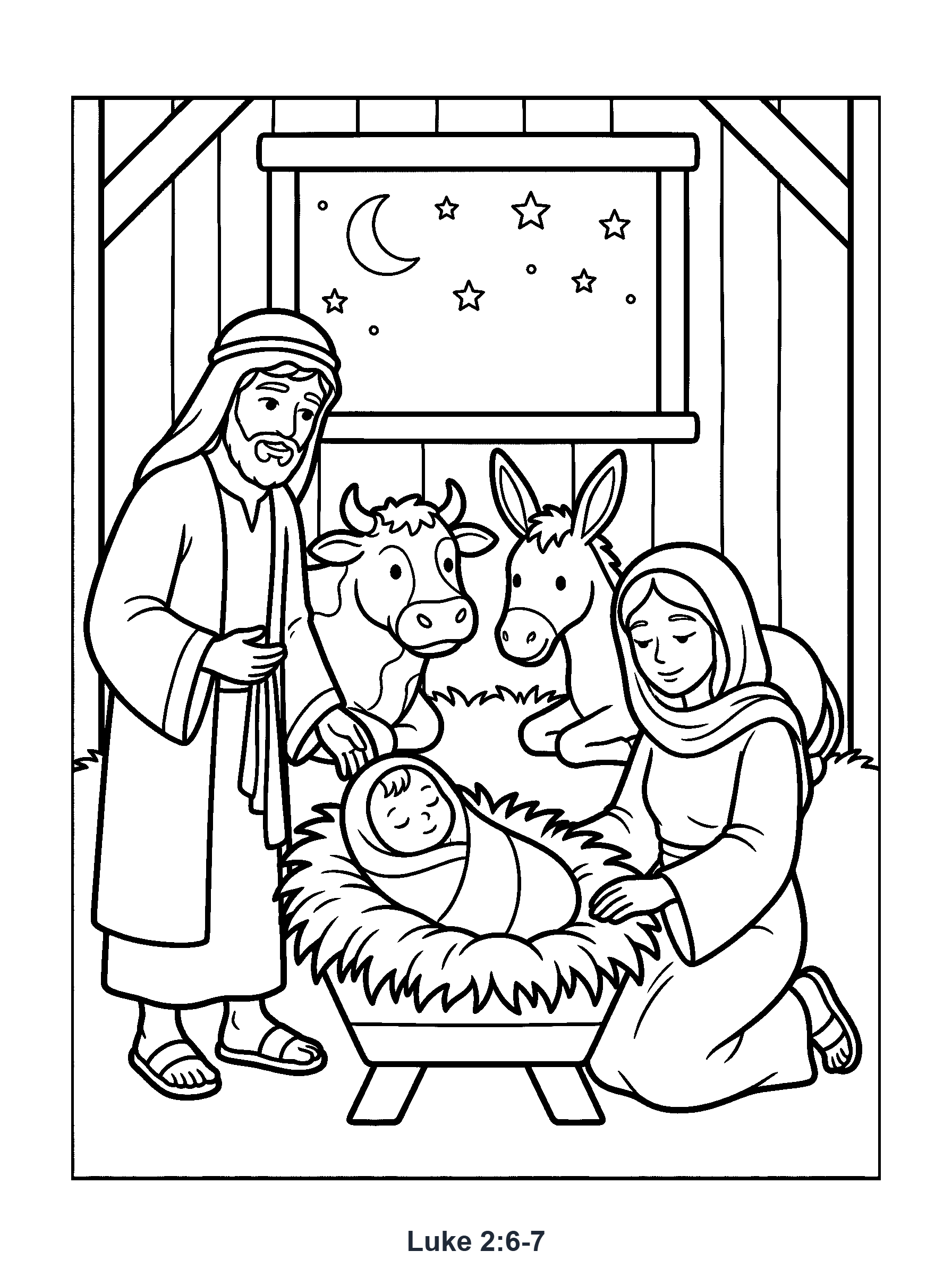 Luke 2:6-7 Coloring Page