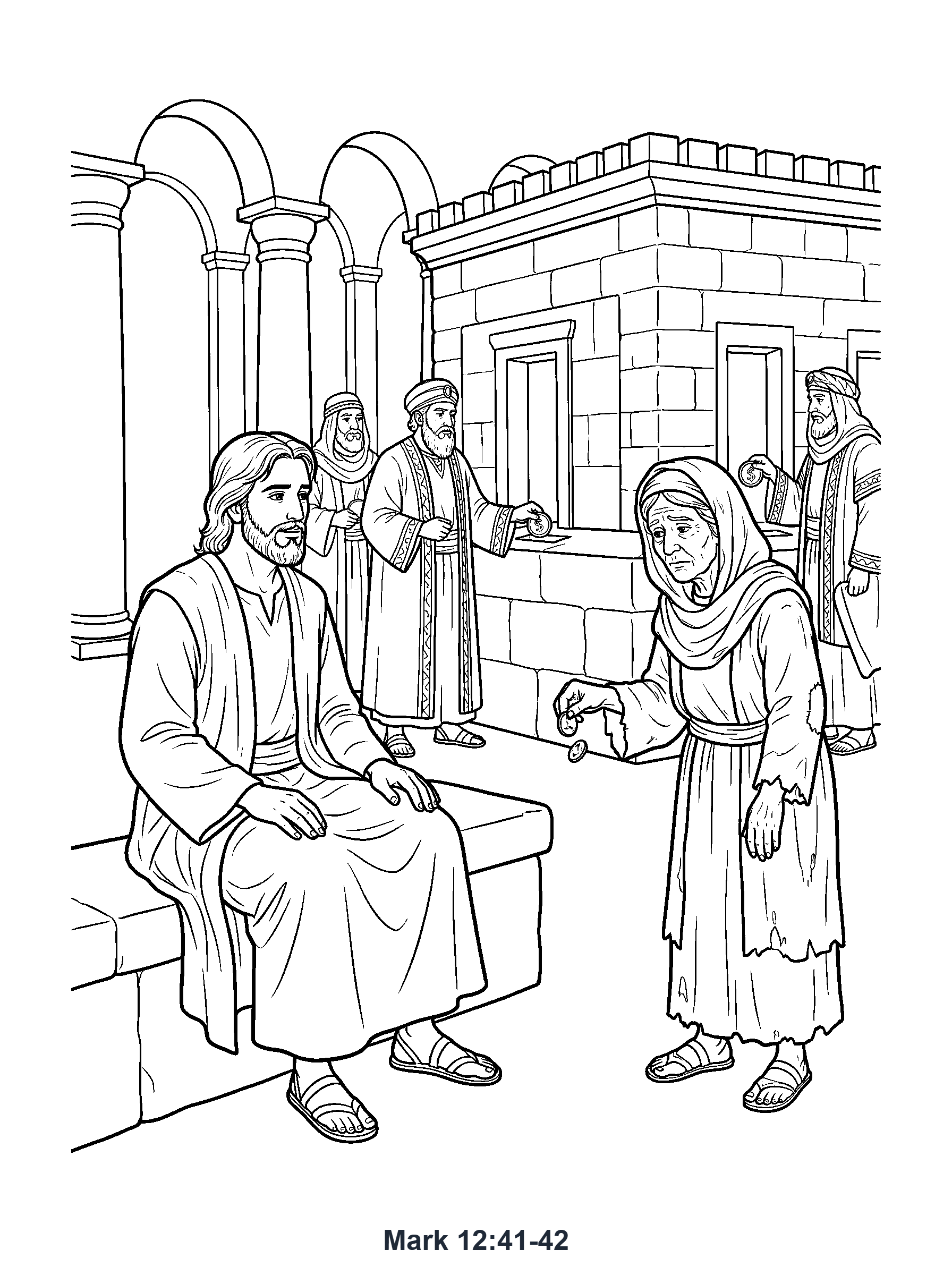 Mark 12:41-42 Coloring Page