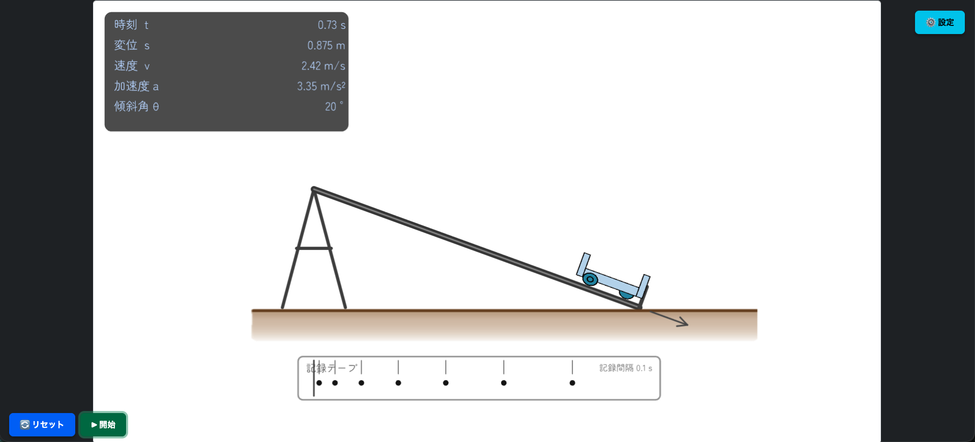 斜面をくだる力学台車の運動