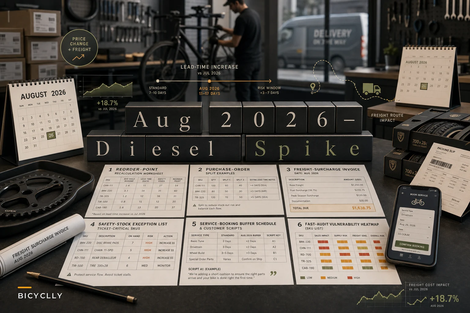 August 2026 Diesel Spike: 7 Immediate Inventory, Pricing and Booking Moves for Bike Shops