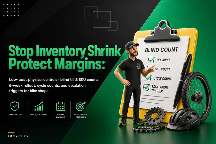 Stop Inventory Shrink from Eating Your Margin: Low‑Cost Physical Controls, Counting Cadence, and Audit Triggers for Small Bike Shops
