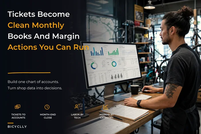 Turn Tickets into Clean Books: A One‑Page Inventory Accounting and KPI Dashboard for Retail+Service Bike Shops