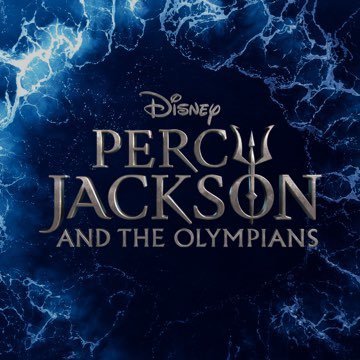 Disney Percy Jackson and the Olympians logo over a dark blue lightning-textured background.