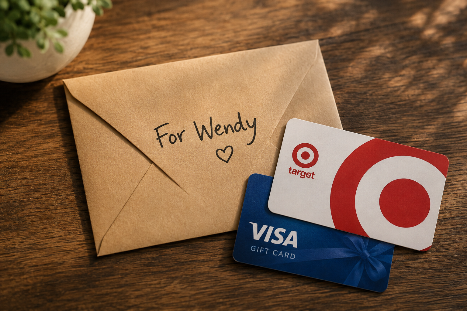 envelope and gift cards