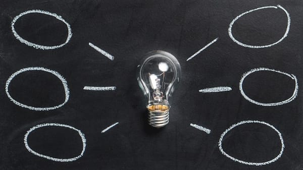 Light bulb with thought bubbles