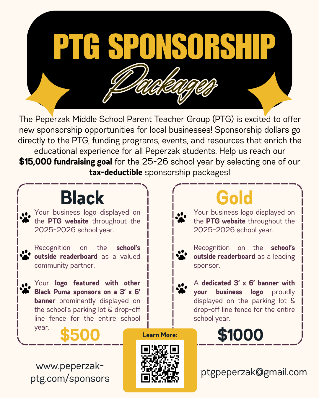 black and gold sponsorship informational flyer