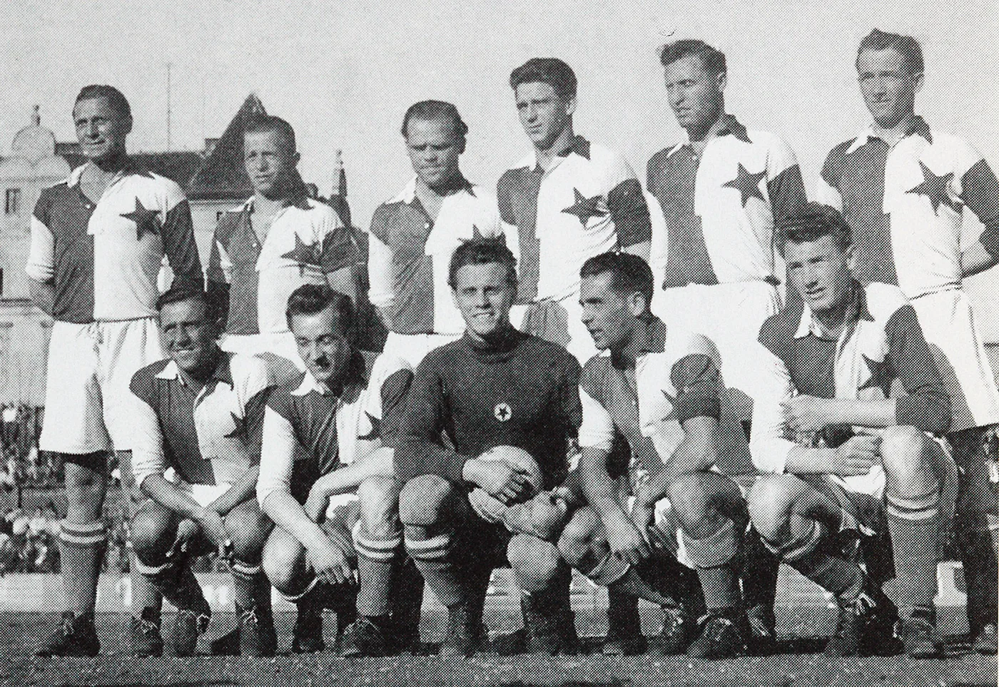 The Slavia Prague squad that won the 1947 Czechoslovak championship, Bican's last title with the club before the Communist takeover erased its name and cut it off from the wider football world.