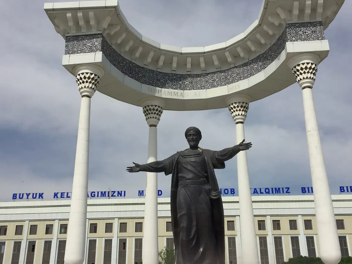 A modern monument to al-Khwarizmi in Urgench, Uzbekistan, May 2019. (Photo: DierkA, CC BY-SA 4.0, via Wikimedia Commons)