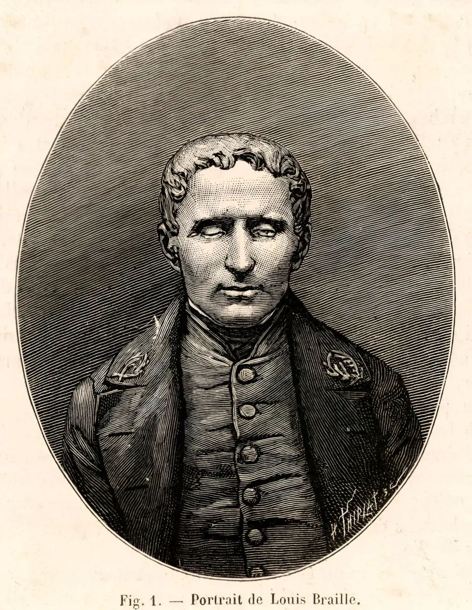 Louis Braille, in an 1887 engraving by Henri Thiriat. (Engraving: Henri Thiriat, public domain, via Wikimedia Commons)