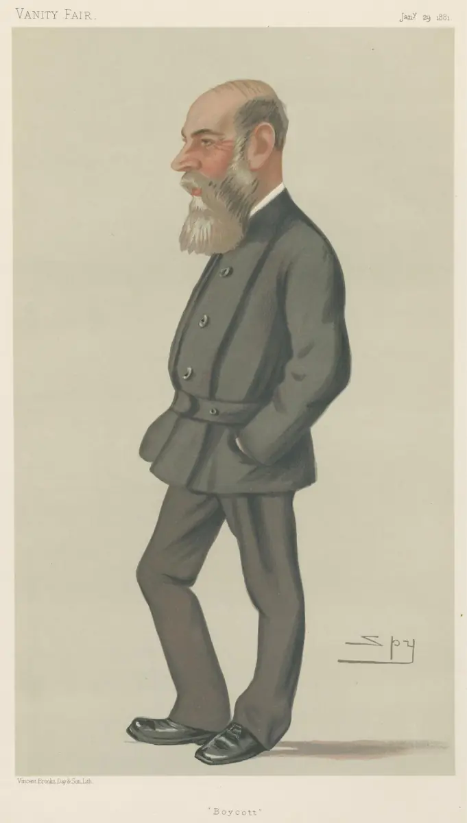 Charles Boycott in a Vanity Fair caricature by Leslie Ward, January 1881. (Image: Yale Center for British Art, CC0, via Wikimedia Commons)