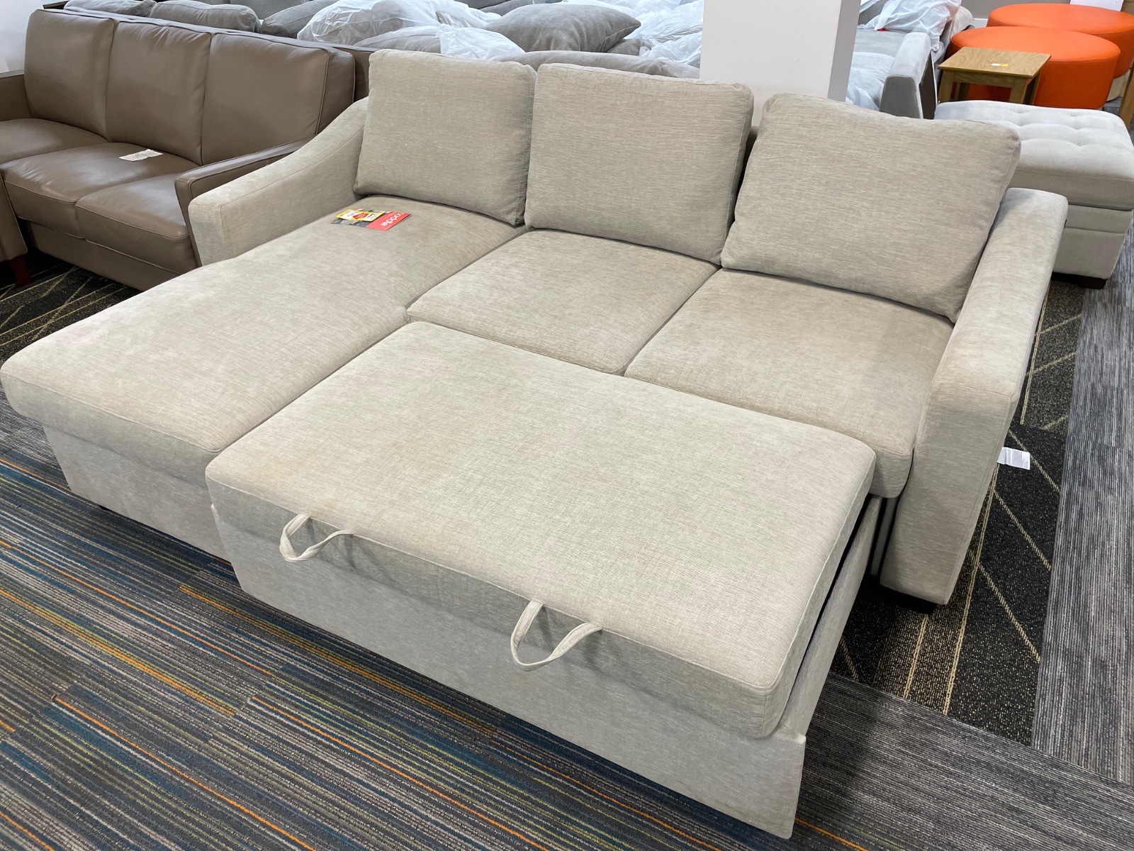 Coddle Aria Fabric Sleeper Sofa with Reversible Chaise and Storage in beige