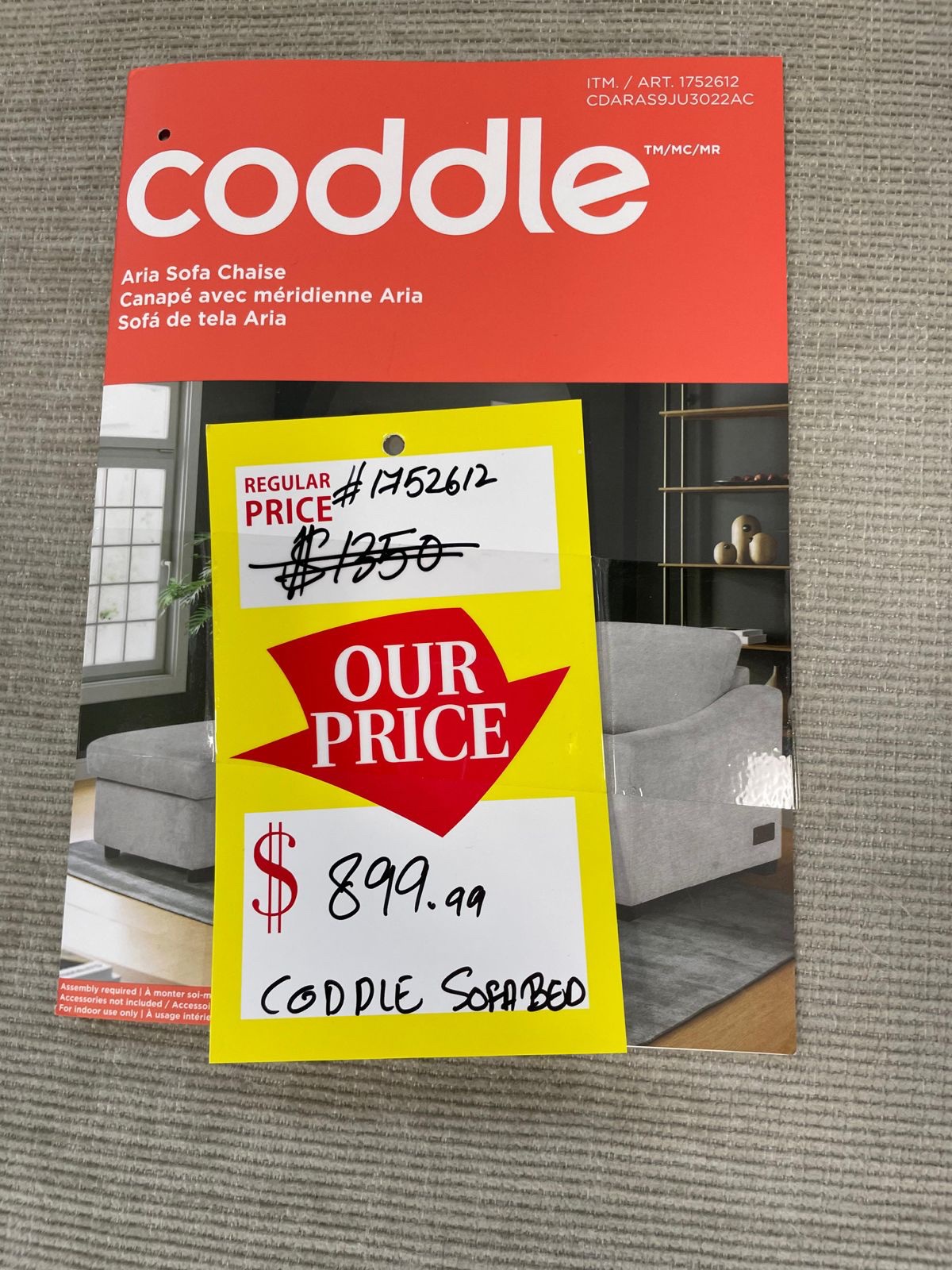 Coddle Aria Fabric Sleeper Sofa with Reversible Chaise and Storage in beige — photo 3