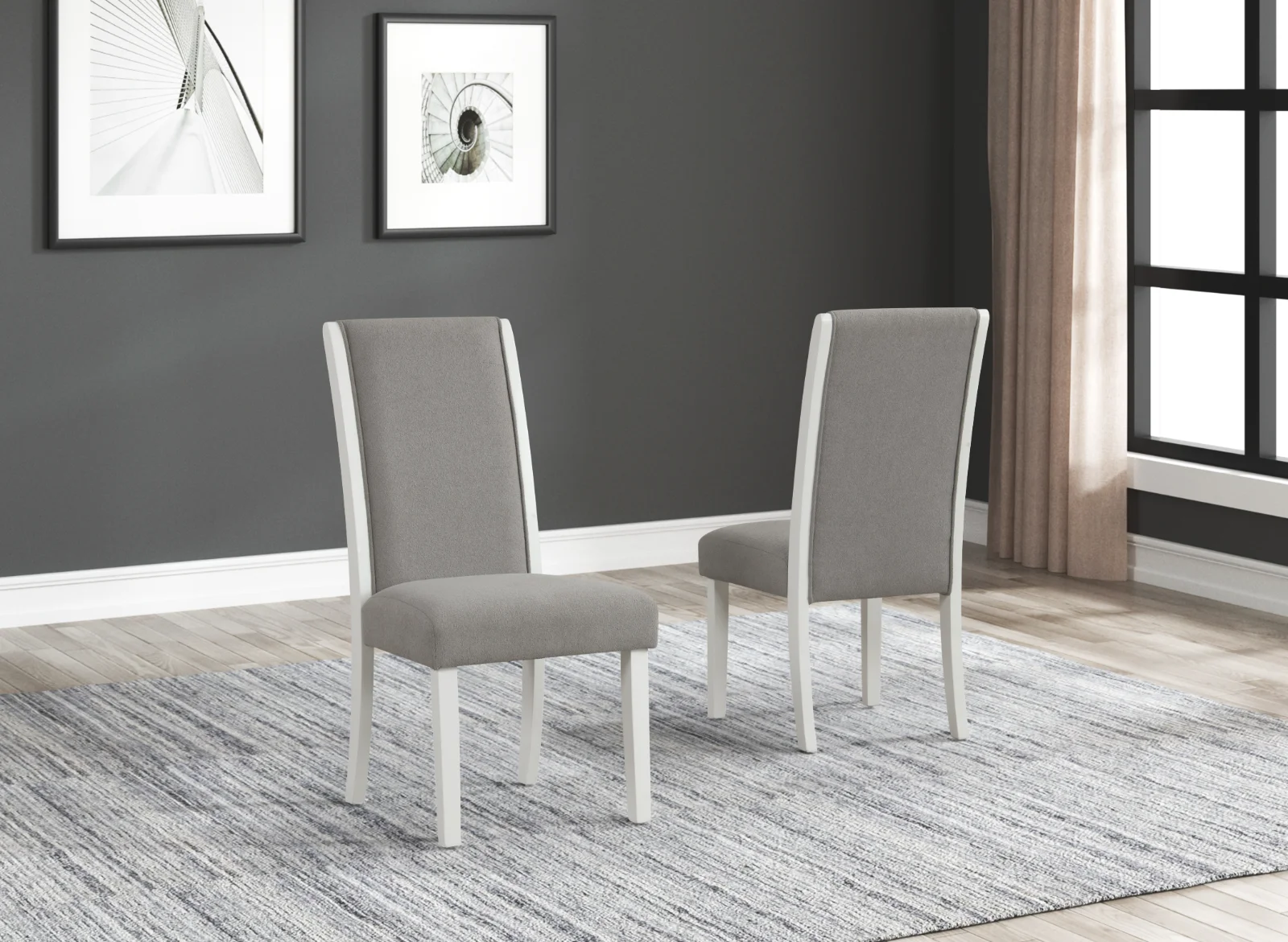 Sarah - 7PC Dining Set, MDF/ SOLID WOOD/ FABRIC, White/Gray — photo 3