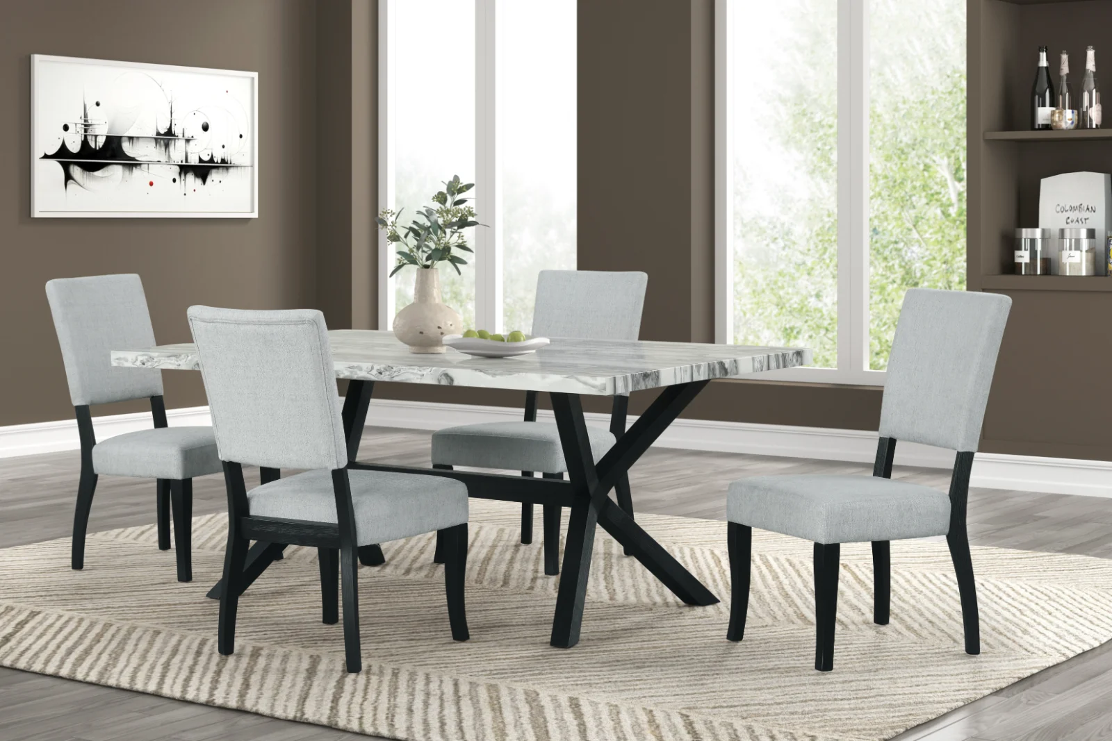 Carmen - Black & Beige 5PC Dining Set, Dining Table & 4 Chairs