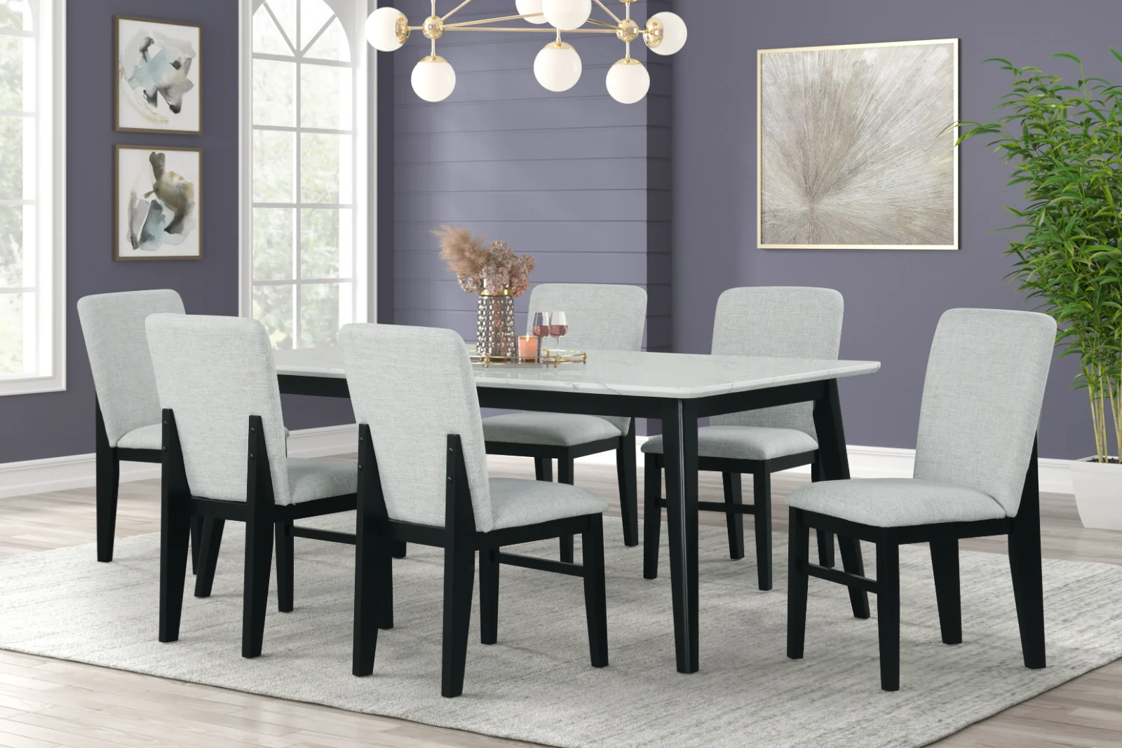 White 7PC Dining Set, Dining Table & 6 Chairs