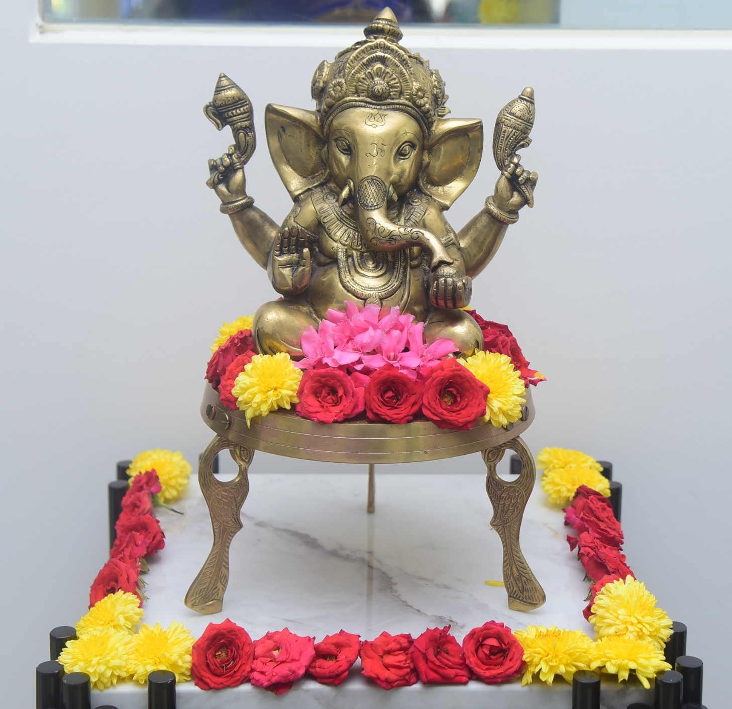An artistic and serene statue of Lord Ganesha.