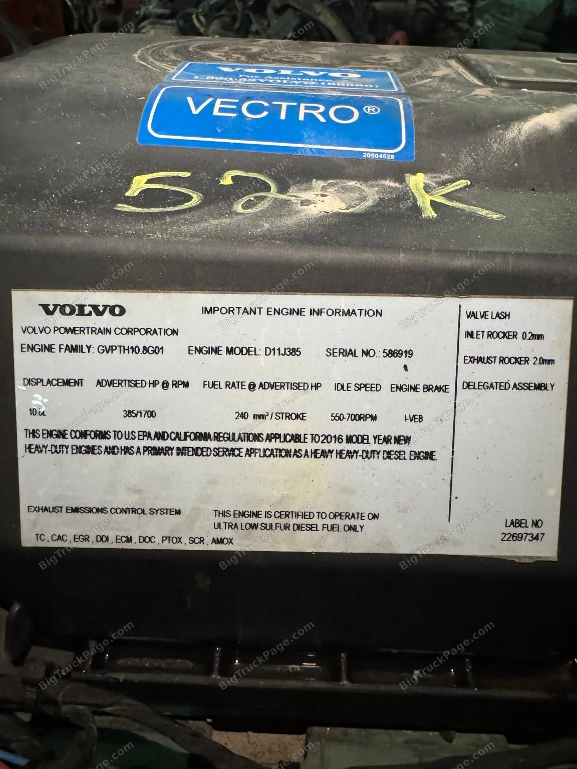 2016 Volvo D11K385 Diesel Engine 10.8L 385HP Complete Takeout D11 J385 EPA16 (used) — photo 2 in Strafford, MO | BigTruckPag…