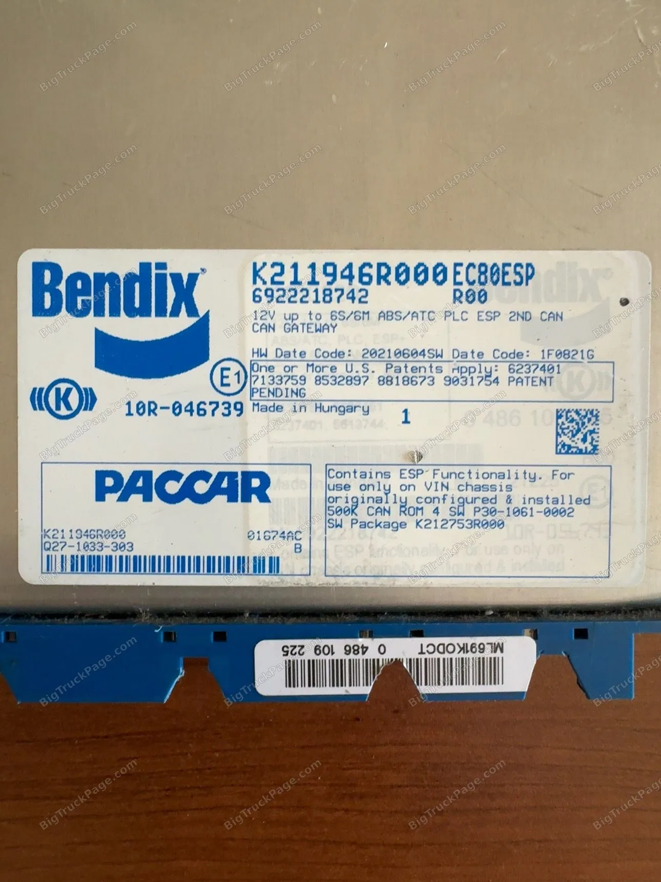 Bendix EC-80 ABS ESP ECU K211946R000 Q27-1033-303 PACCAR (used) — photo 2 in Strafford, MO | BigTruckPage.com