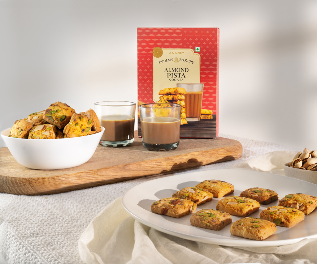 High end campaign photography for a biscuit product for Anand Sweets styled with tea 
