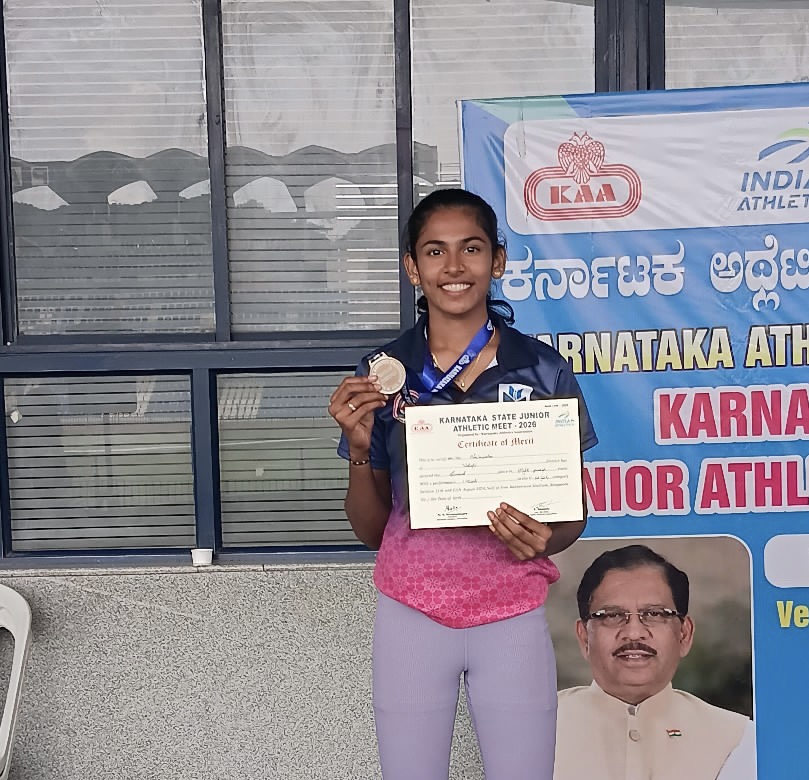 ಕರ್ನಾಟಕ ರಾಜ್ಯ ಜೂನಿಯರ್ ಅಥ್ಲೆಟಿಕ್ಸ್ ಕೂಟ-2026: ಹೈಜಂಪ್ ಸ್ಪರ್ಧೆಯಲ್ಲಿ ನೈಮಿಷಾ ಪೂಜಾರಿ ದ್ವಿತೀಯ ಸ್ಥಾನ