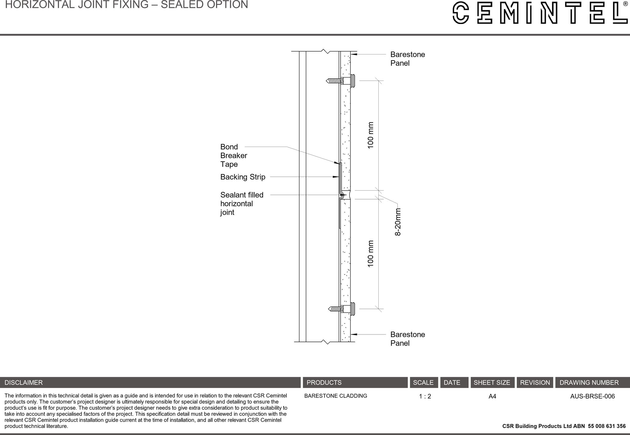 AUS-BRSE-006 - HORIZONTAL JOINT FIXING – SEALED OPTION