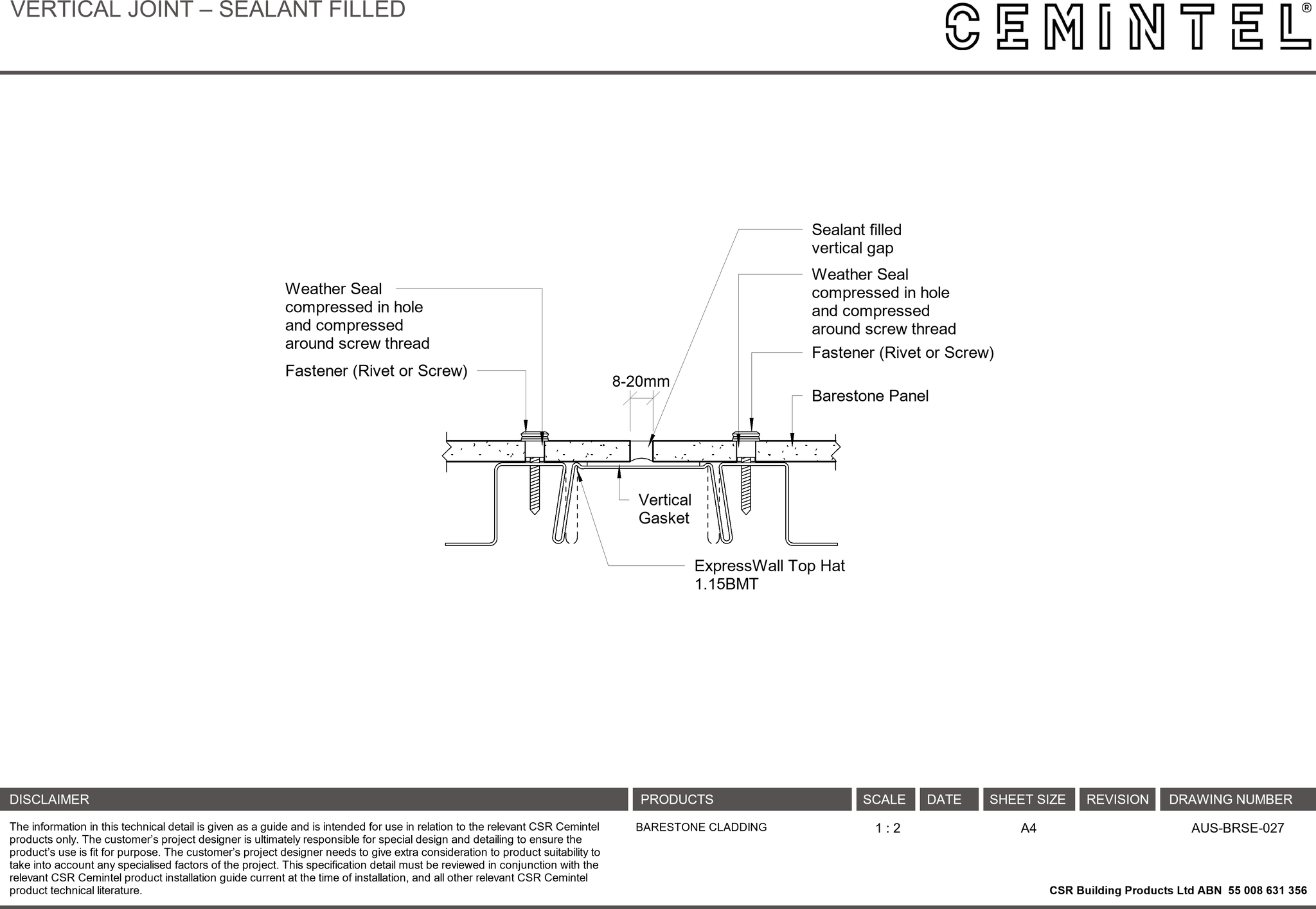 Navigate to AUS-BRSE-027 - VERTICAL JOINT – SEALANT FILLED
