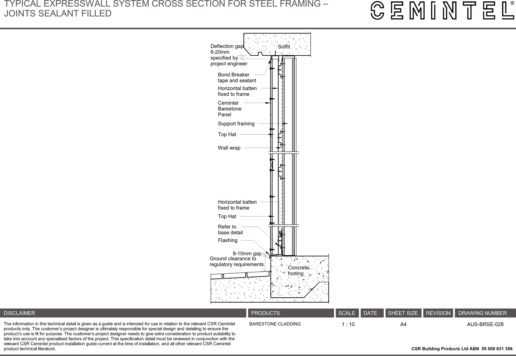  Image of AUS-BRSE-028 - TYPICAL EXPRESSWALL SYSTEM CROSS SECTION FOR STEEL FRAMING – JOINTS SEALANT FILLED