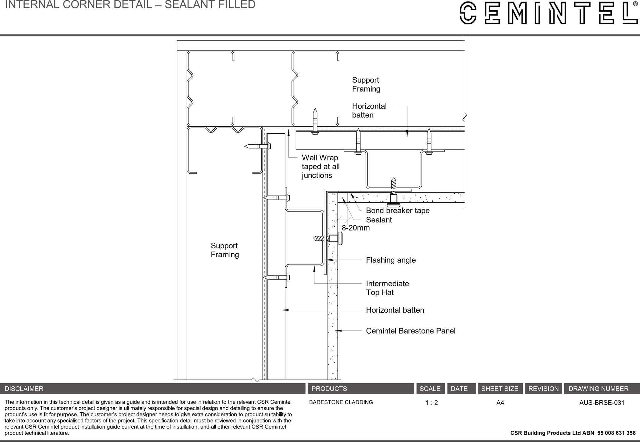 Navigate to AUS-BRSE-031 - INTERNAL CORNER DETAIL – SEALANT FILLED