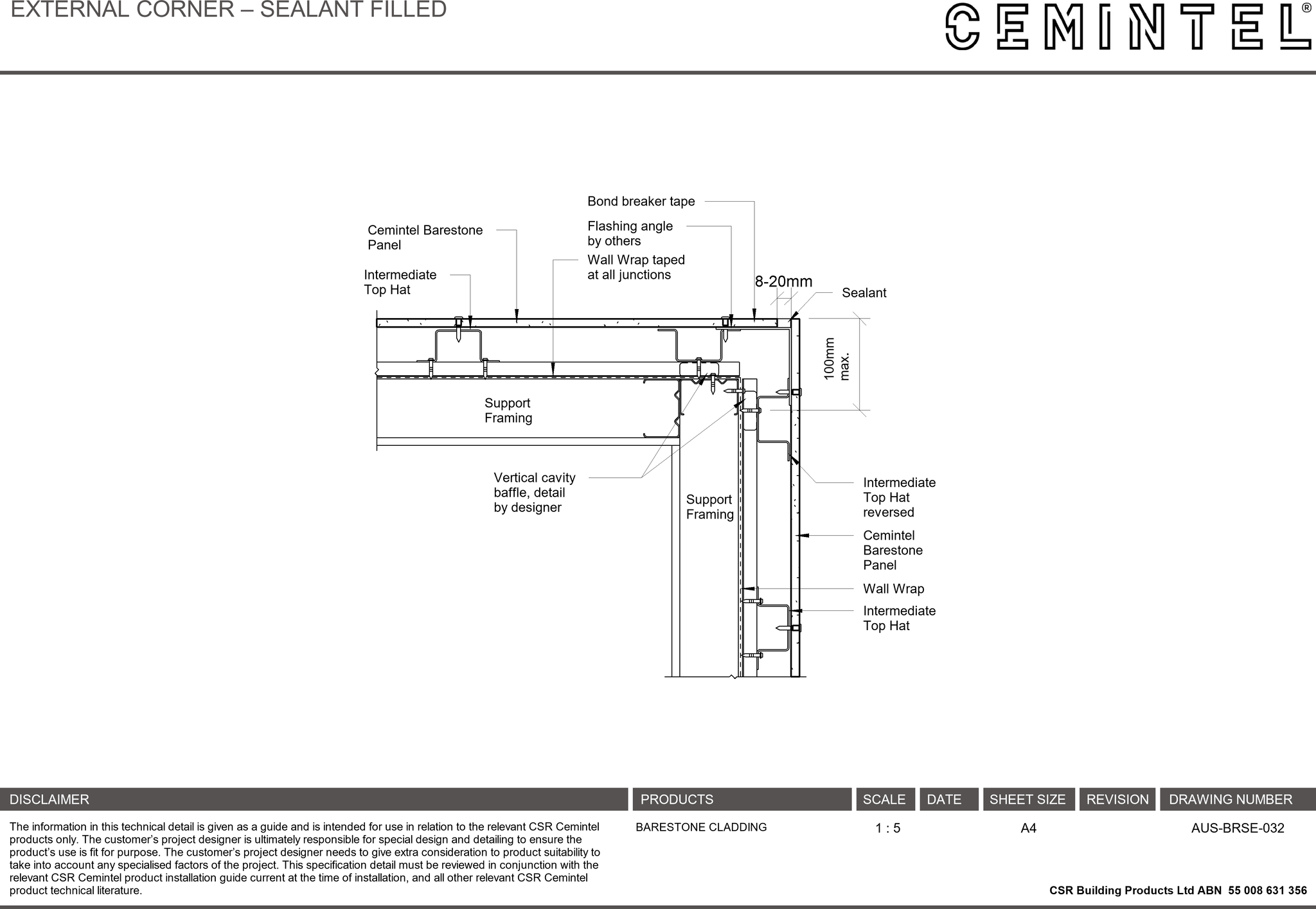  Image of AUS-BRSE-032 - EXTERNAL CORNER – SEALANT FILLED