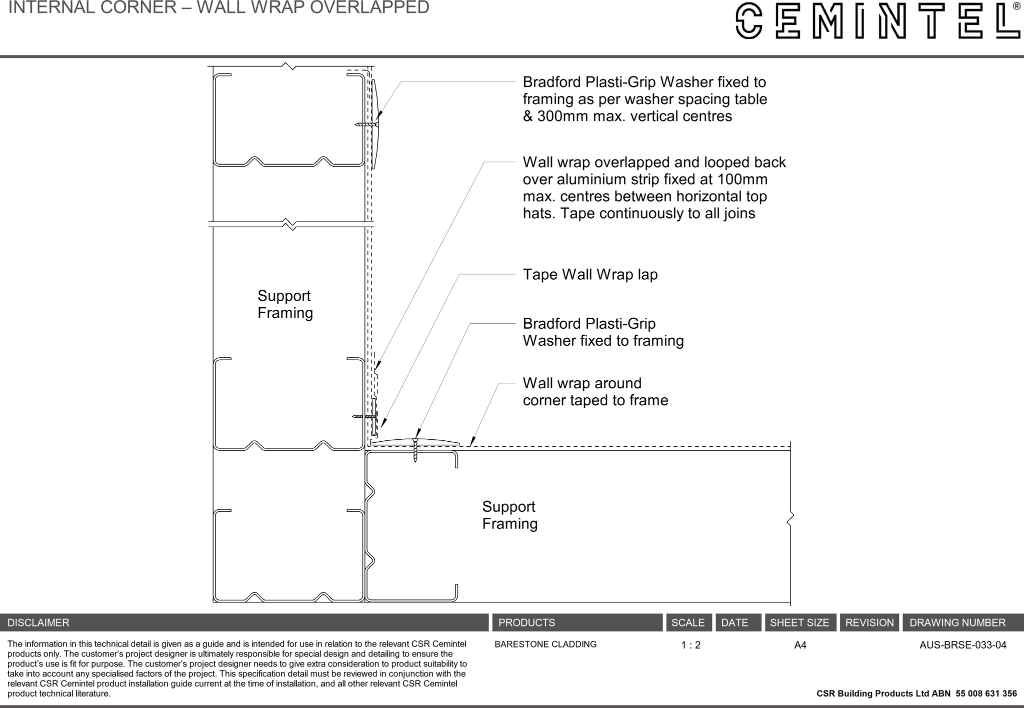 Navigate to AUS-BRSE-033-04 - INTERNAL CORNER – WALL WRAP OVERLAPPED