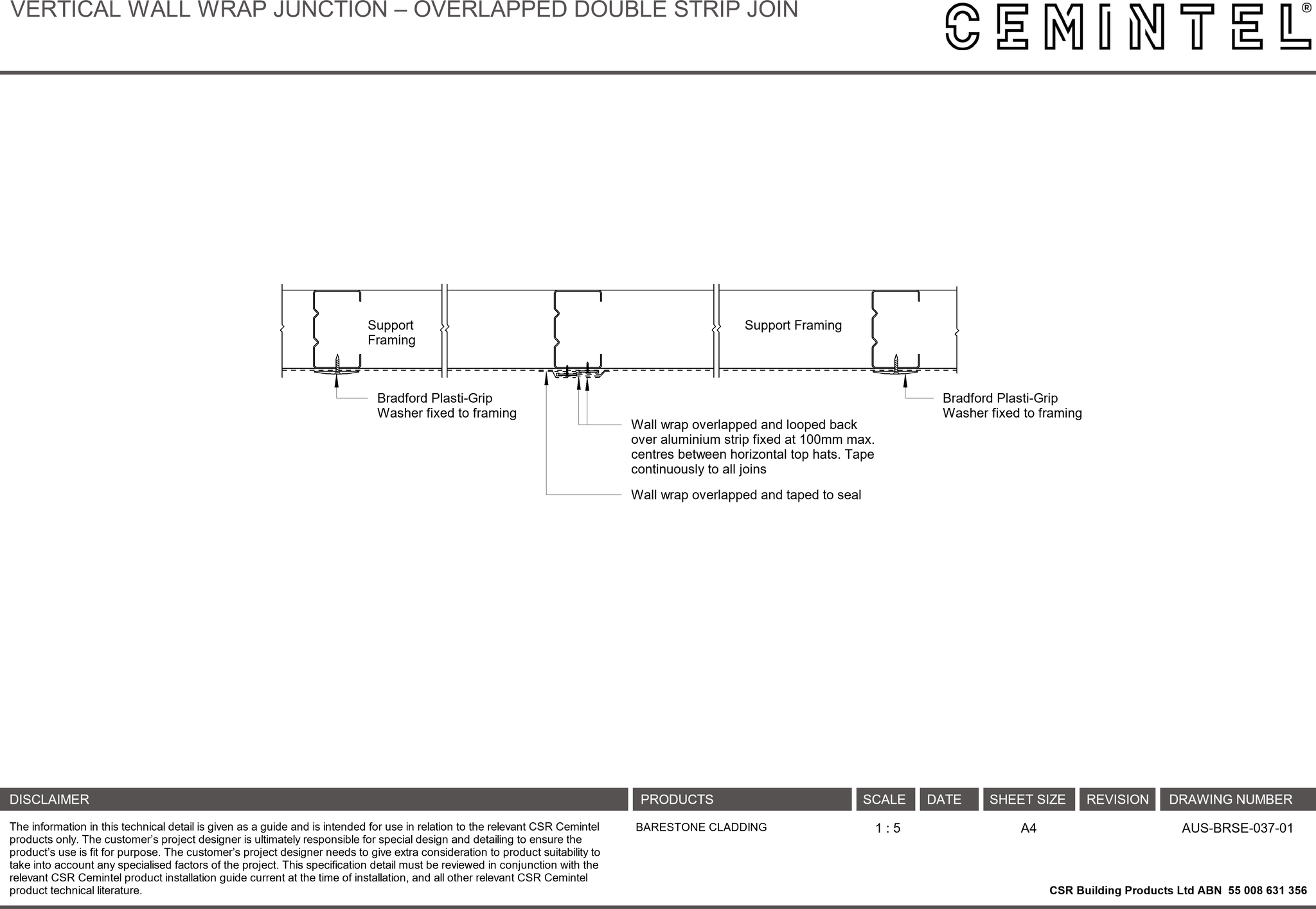 Navigate to AUS-BRSE-037-01 - VERTICAL WALL WRAP JUNCTION – OVERLAPPED DOUBLE STRIP JOIN