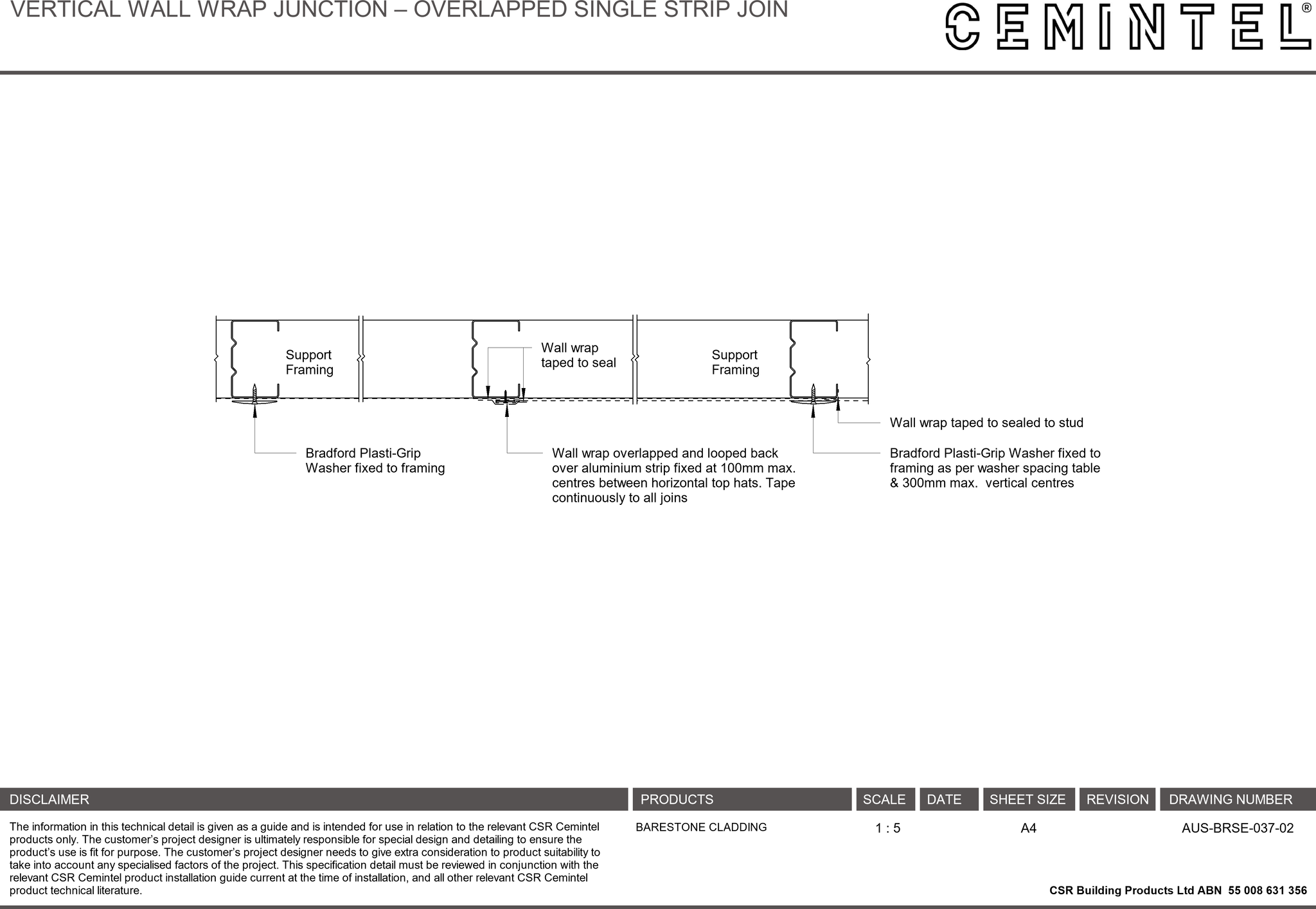 Navigate to AUS-BRSE-037-02 - VERTICAL WALL WRAP JUNCTION – OVERLAPPED SINGLE STRIP JOIN