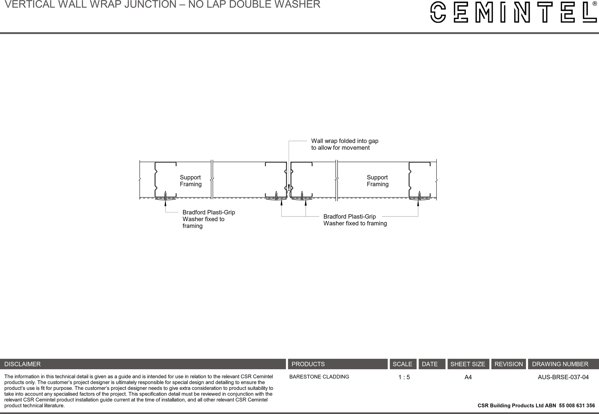 Navigate to AUS-BRSE-037-04 - VERTICAL WALL WRAP JUNCTION – NO LAP DOUBLE WASHER
