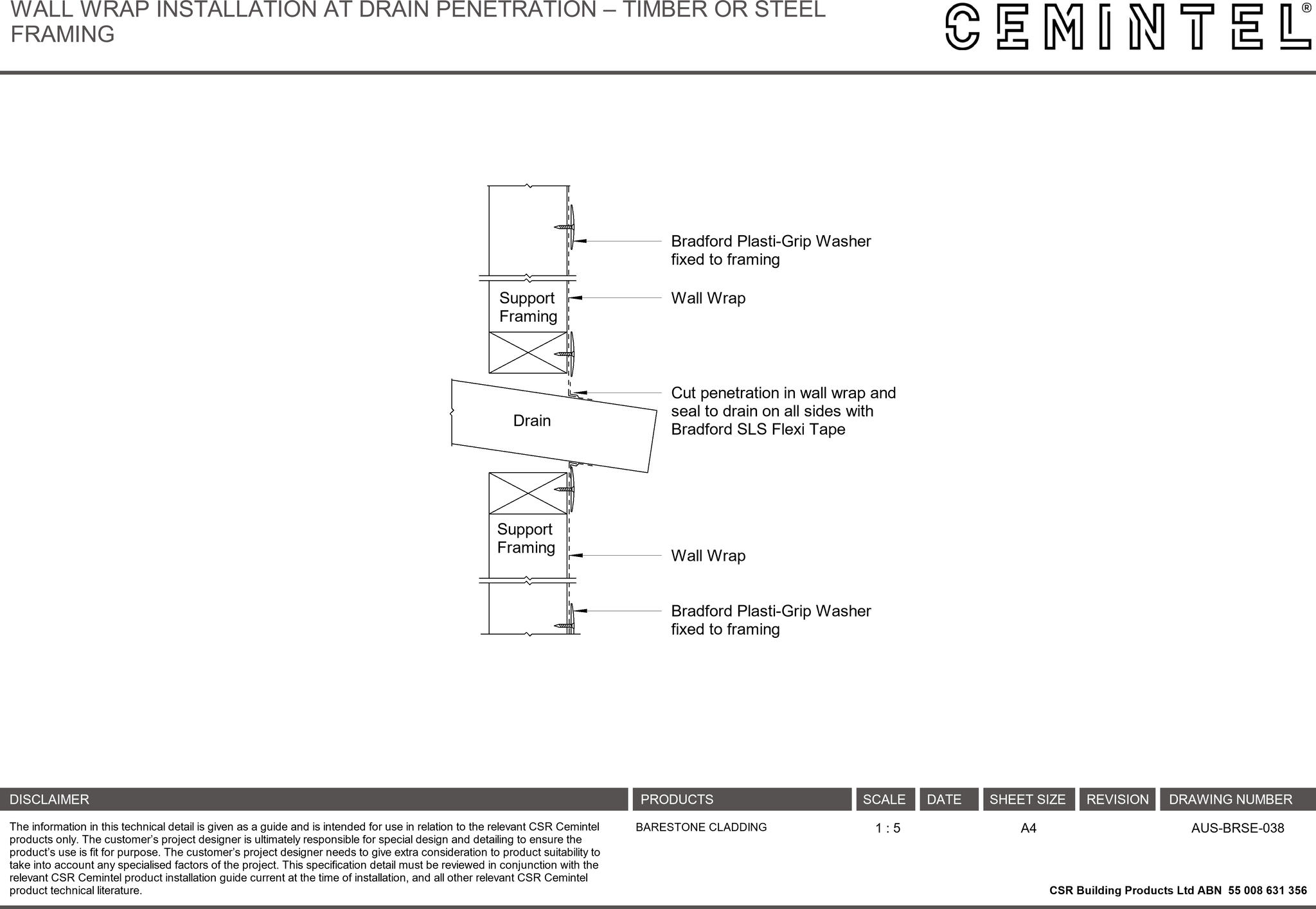  Image of AUS-BRSE-038 - WALL WRAP INSTALLATION AT DRAIN PENETRATION – TIMBER OR STEEL FRAMING