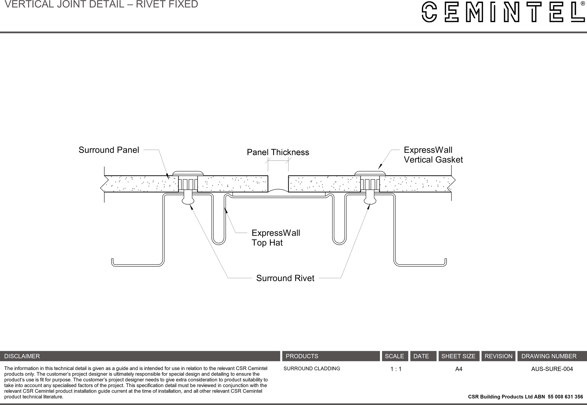 AUS-SURE-004 - VERTICAL JOINT DETAIL – RIVET FIXED