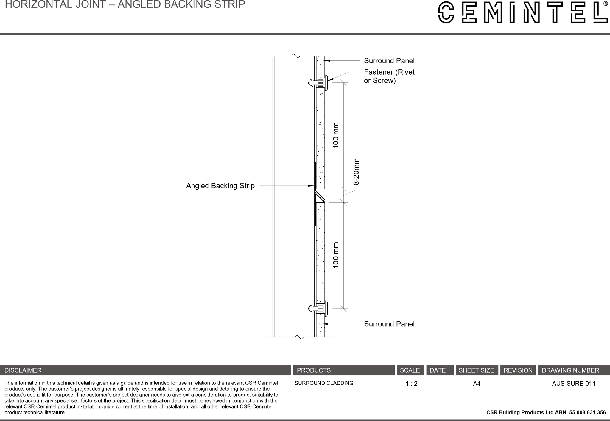 AUS-SURE-011 - HORIZONTAL JOINT – ANGLED BACKING STRIP