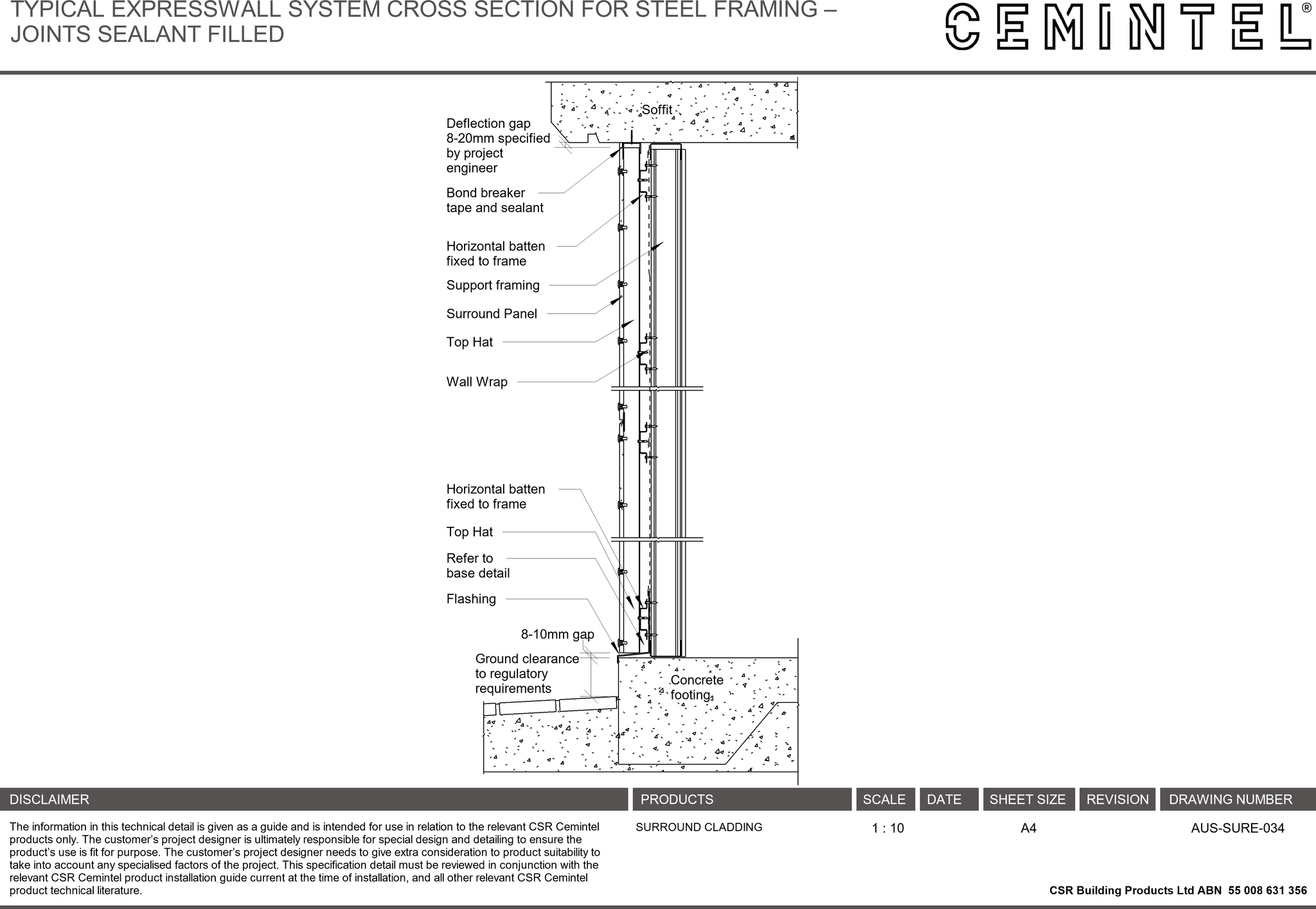 Navigate to AUS-SURE-034 - TYPICAL EXPRESSWALL SYSTEM CROSS SECTION FOR STEEL FRAMING – JOINTS SEALANT FILLED