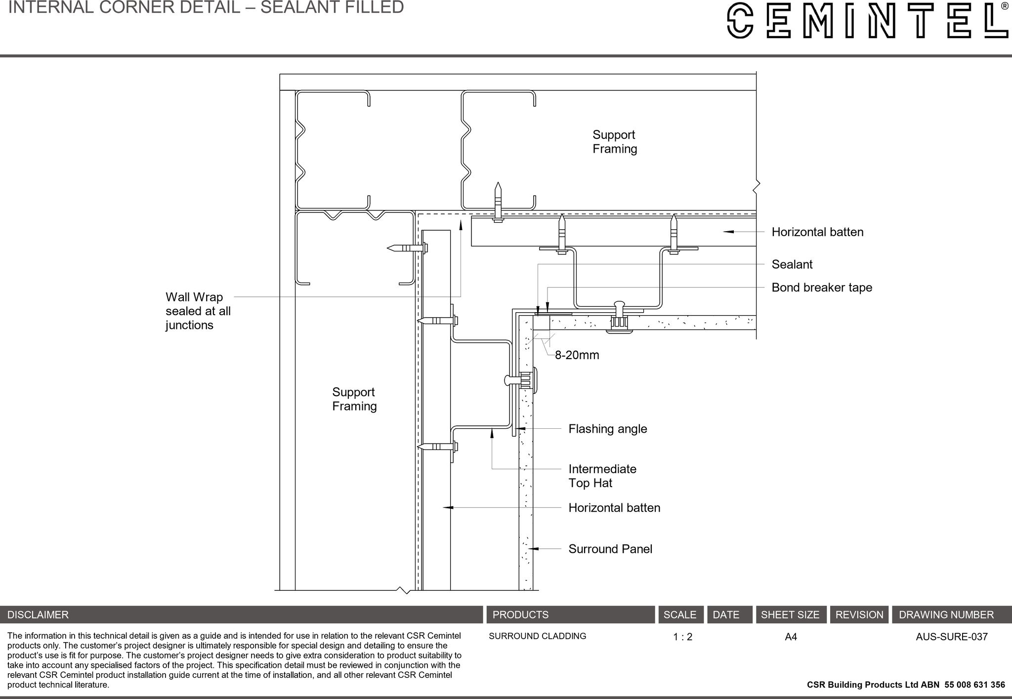 Navigate to AUS-SURE-037 - INTERNAL CORNER DETAIL – SEALANT FILLED