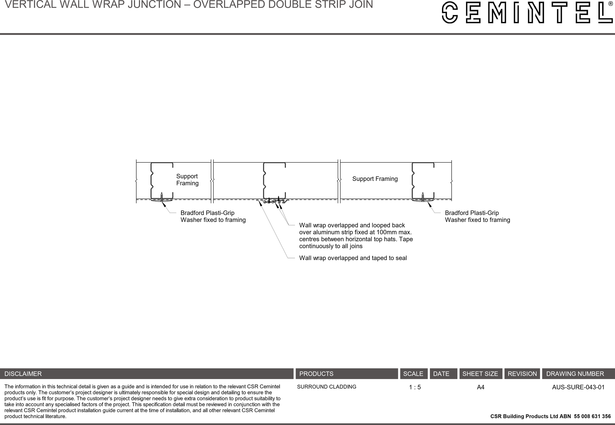 Navigate to AUS-SURE-043-01 - VERTICAL WALL WRAP JUNCTION – OVERLAPPED DOUBLE STRIP JOIN