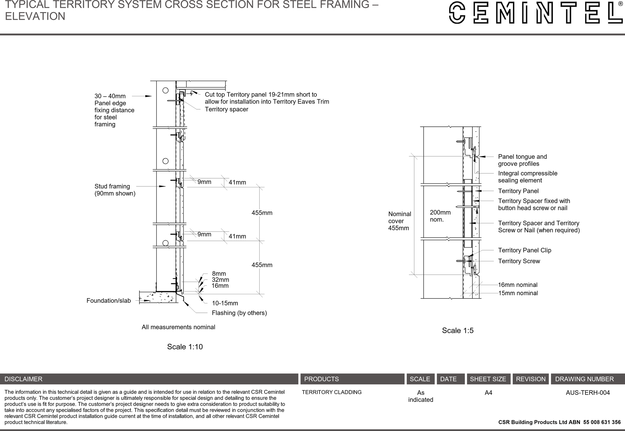 Navigate to AUS-TERH-004 - TYPICAL TERRITORY SYSTEM CROSS SECTION FOR STEEL FRAMING – ELEVATION