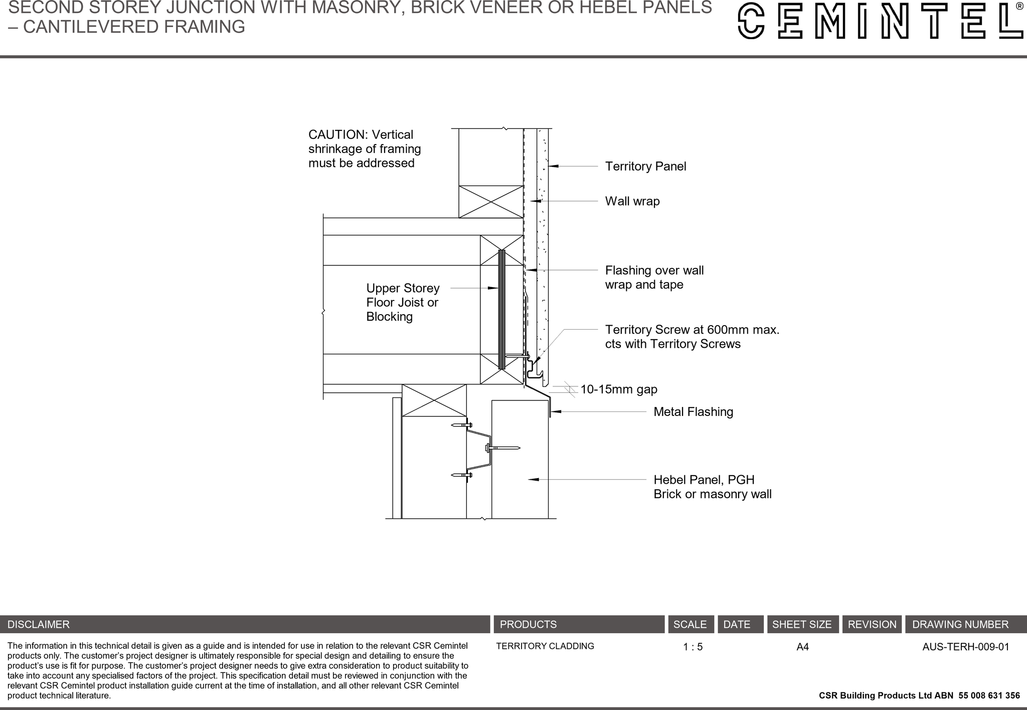 Navigate to AUS-TERH-009-01 - SECOND STOREY JUNCTION WITH MASONRY, BRICK VENEER OR HEBEL PANELS – CANTILEVERED FRAMING