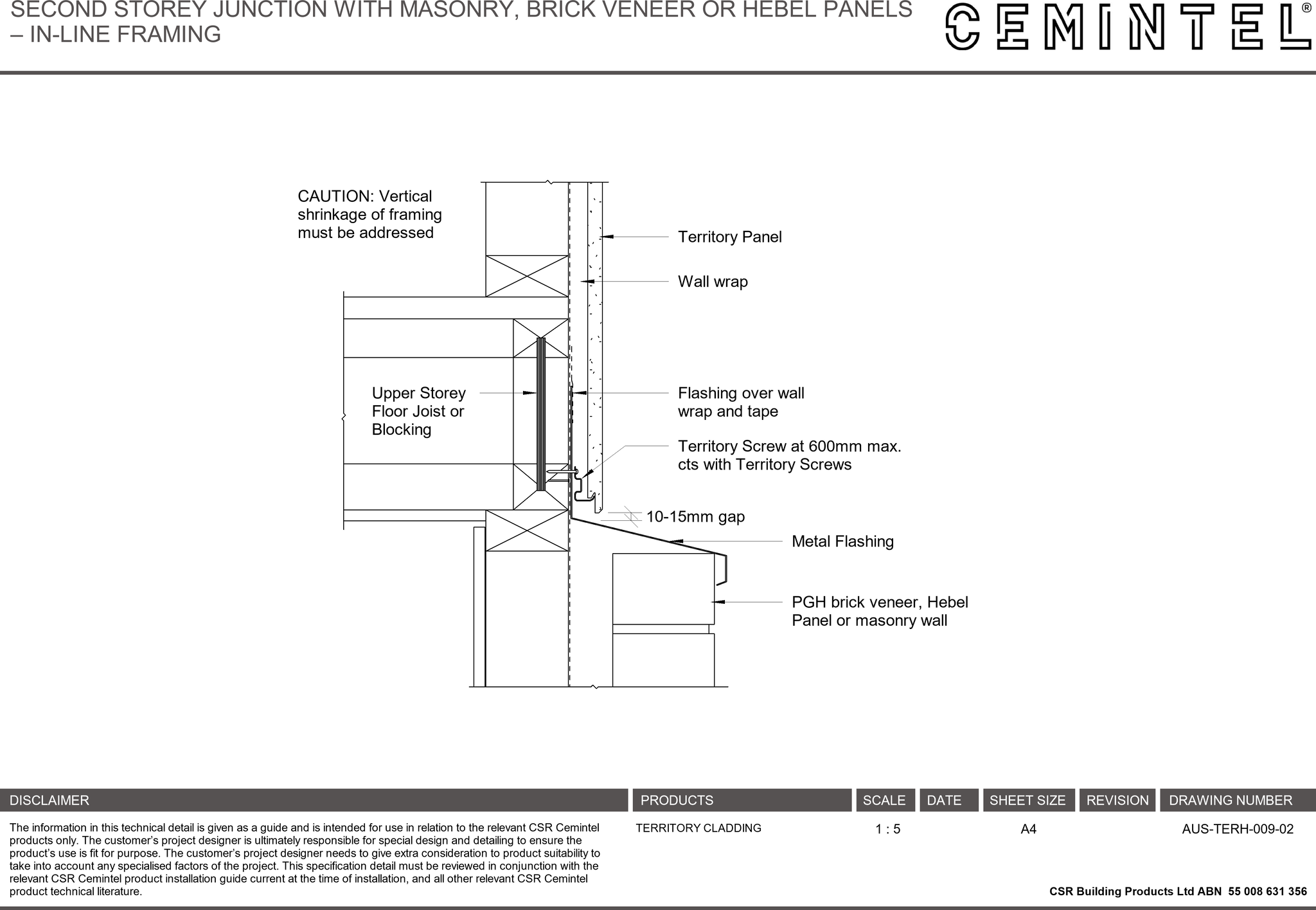 Navigate to AUS-TERH-009-02 - SECOND STOREY JUNCTION WITH MASONRY, BRICK VENEER OR HEBEL PANELS – IN-LINE FRAMING