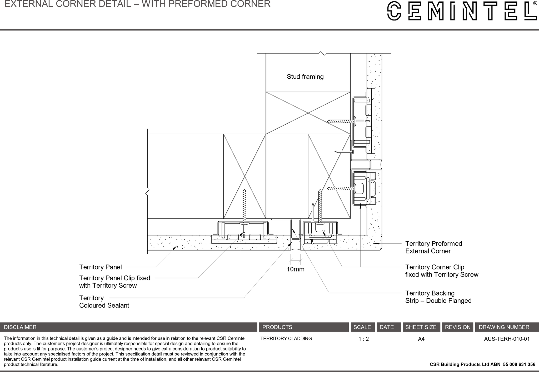 Navigate to AUS-TERH-010-01 - EXTERNAL CORNER DETAIL – WITH PREFORMED CORNER