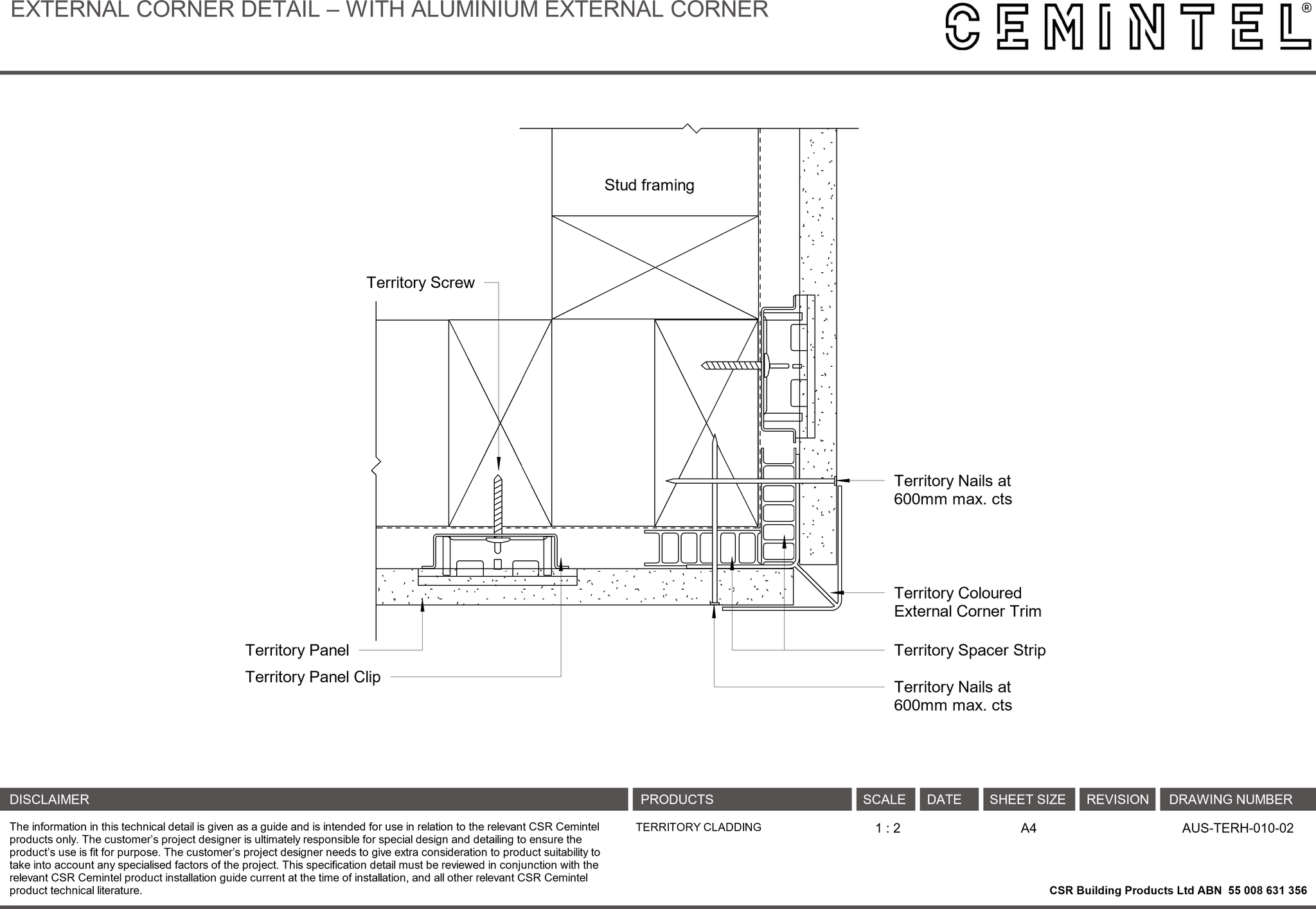 Navigate to AUS-TERH-010-02 - EXTERNAL CORNER DETAIL – WITH ALUMINIUM EXTERNAL CORNER