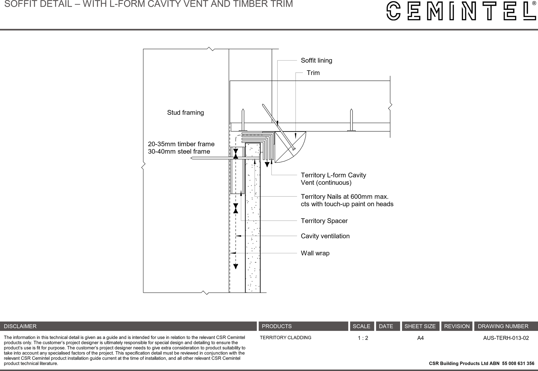 Navigate to AUS-TERH-013-02 - SOFFIT DETAIL – WITH L-FORM CAVITY VENT AND TIMBER TRIM