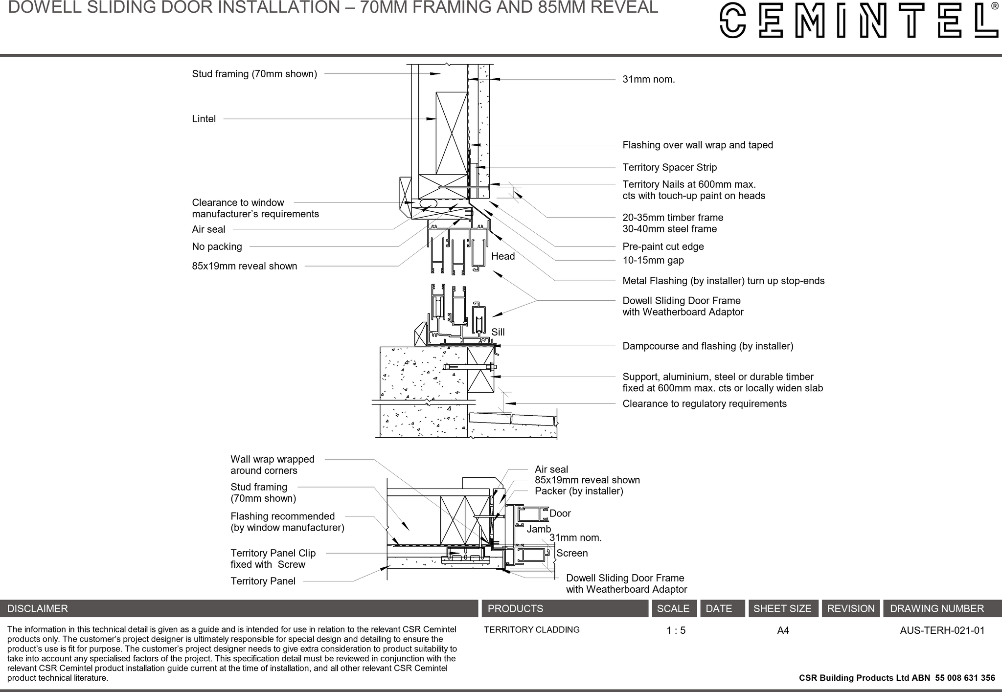 Navigate to AUS-TERH-021-01 - DOWELL SLIDING DOOR INSTALLATION – 70MM FRAMING AND 85MM REVEAL
