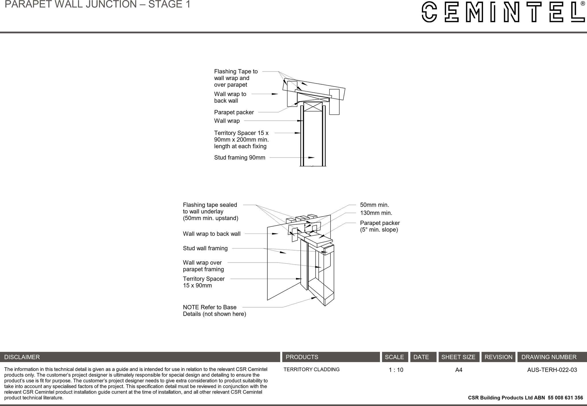  Image of AUS-TERH-022-03 - PARAPET WALL JUNCTION – STAGE 1